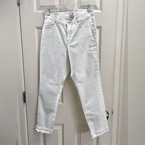 LOFT white denim with double fray detail at the hem. Size 10